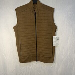 Men's Full Zip Quilted Vest Merino Wool Blend Tan Size Medium Golf Casual